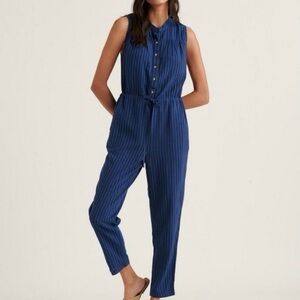 Lucky Brand Haley linen jumpsuit Blue and Grey Striped Sleeveless Size M